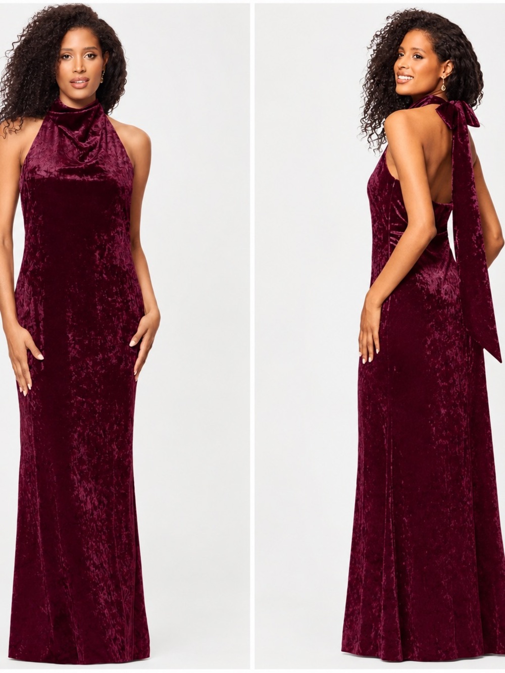 NWT a26981 Betsey & Adam velvet maxi halter Wine, Tie Back